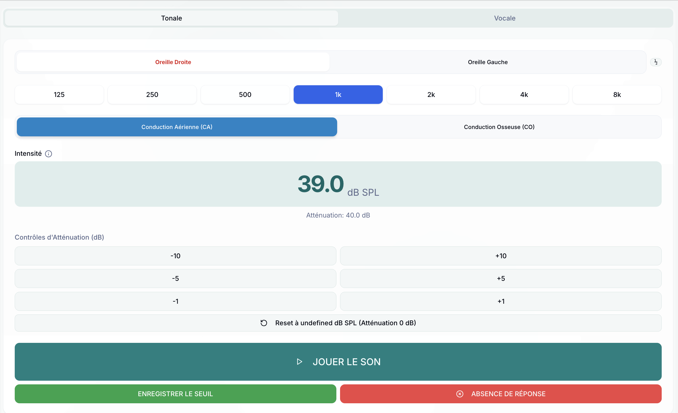 Interface Audiométrie Tonale