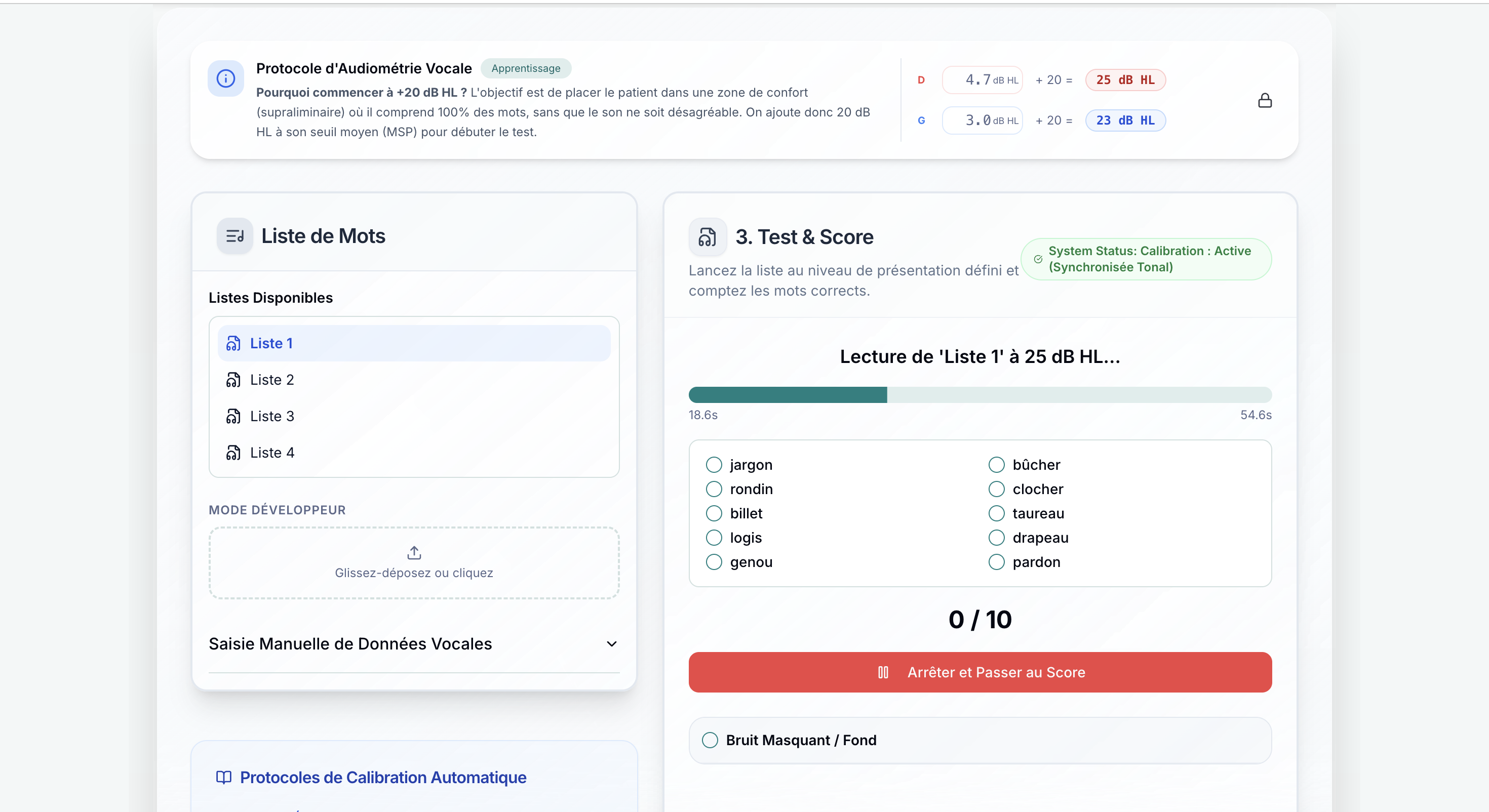 Interface Audiométrie Vocale