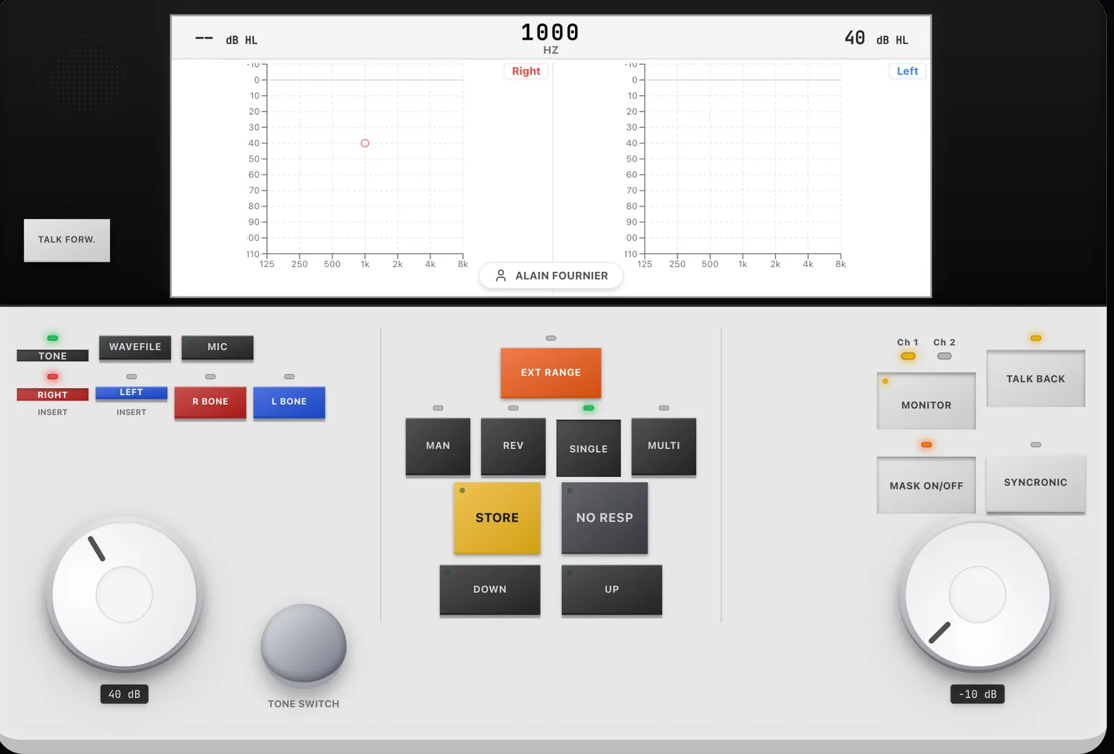 Interface de simulation d'audiométrie AudioAcademica